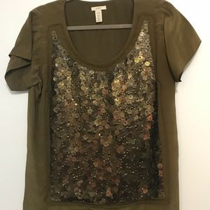 J Crew silk and sequin scoop-neck top